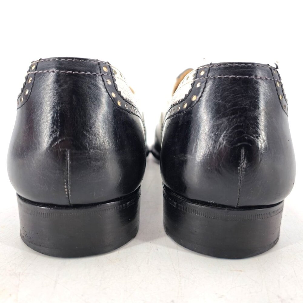 Vintage Bespoke Cole Haan Black White Leather Spectators 9.5 Italian Dress Shoes - Picture 6 of 15